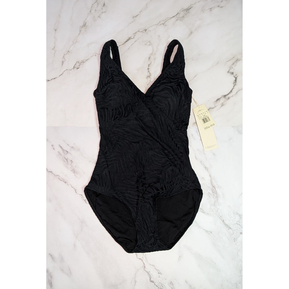 Gottex The Essentials Black Textured Zebra One Piece Swimsuit 24AE158U Womens‎ 8